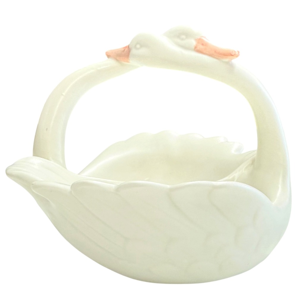Fitz & Floyd Double Swan Basket Dish 1981 Ceramic Japan Candy Dish Jewelry Dish